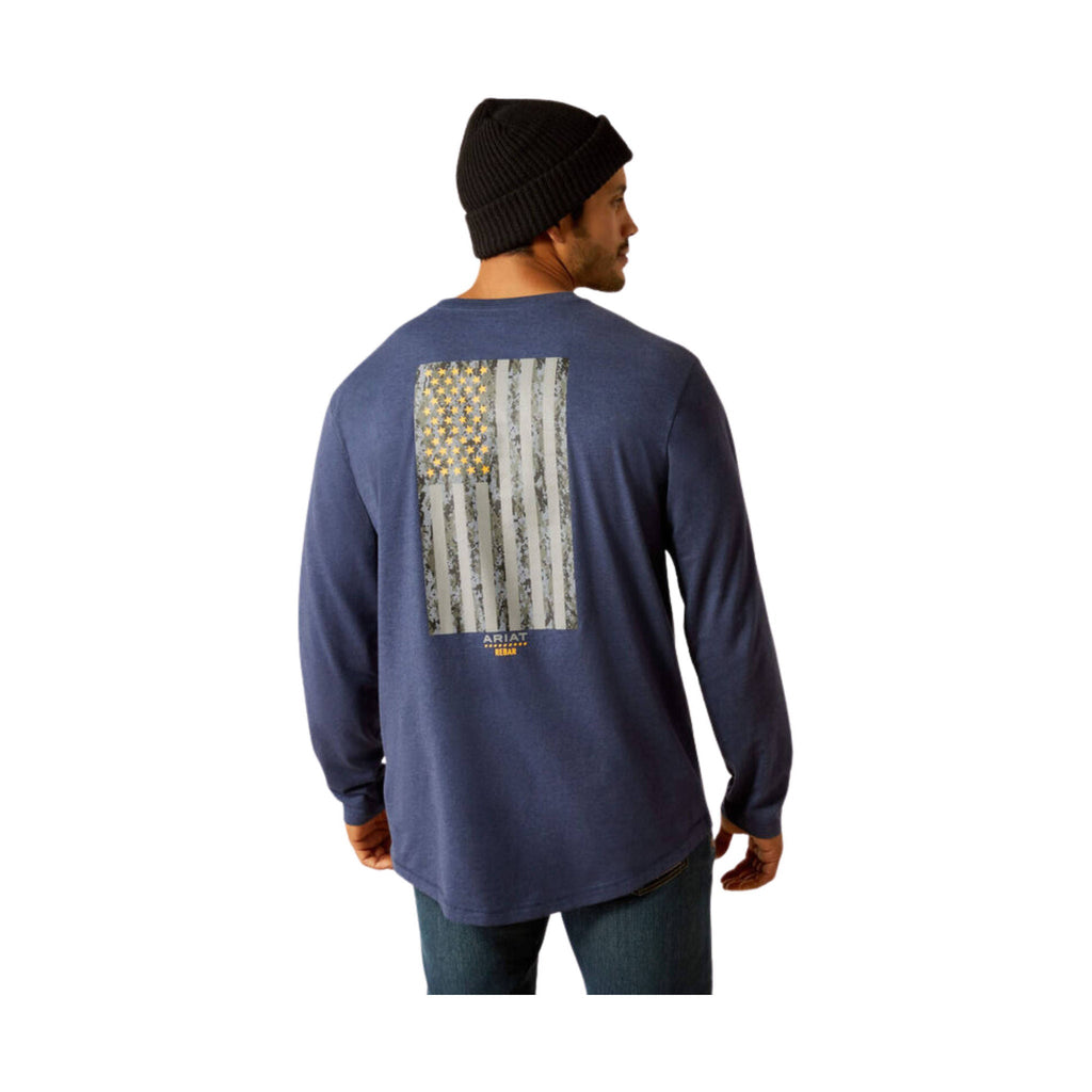 Ariat Men's Rebar Workman Reflective Flag Graphic Long Sleeve Shirt - Navy Heather - Lenny's Shoe & Apparel