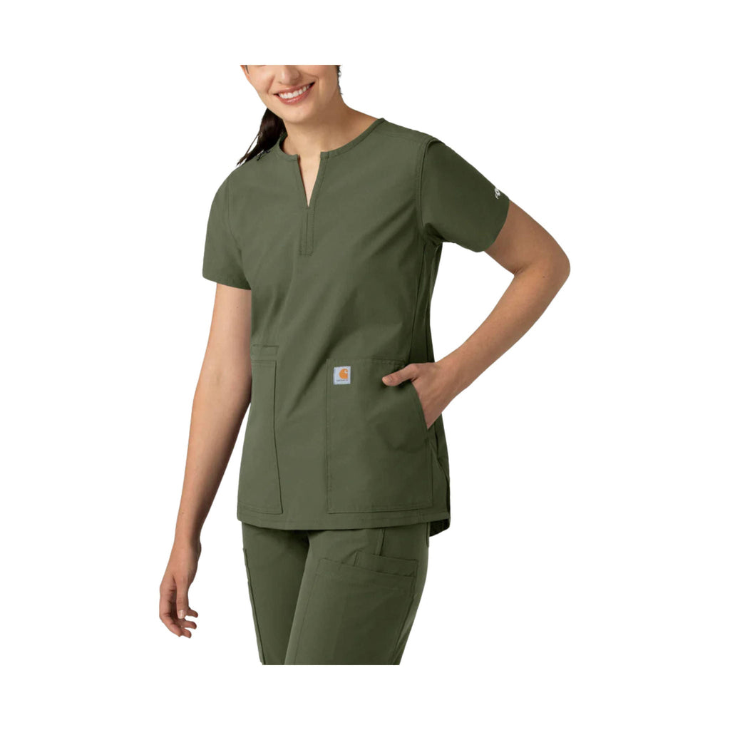 Carhartt Force Women's Notch Neck Tunic Scrub Top - Olive - Lenny's Shoe & Apparel