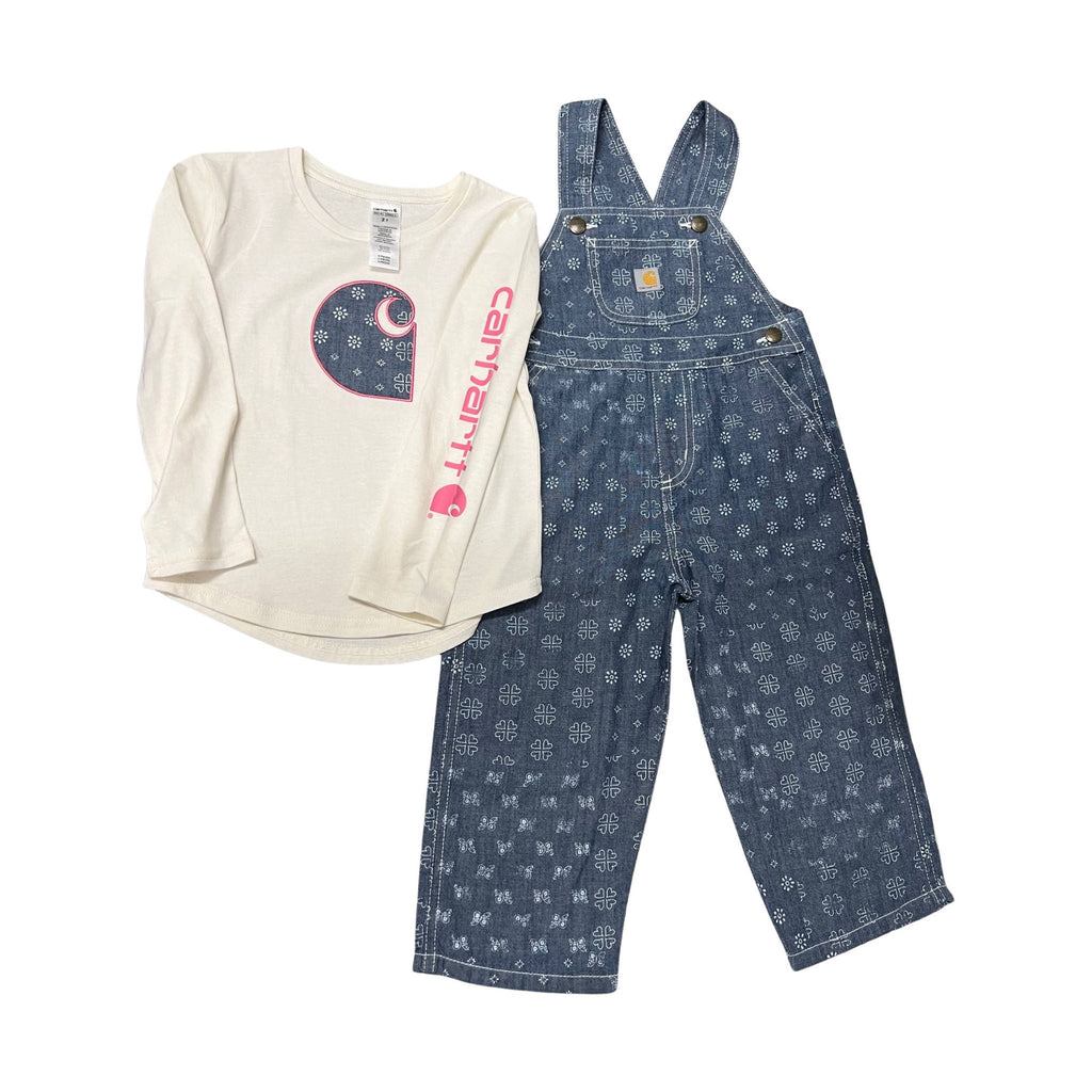 Carhartt Girls' Toddler Long Sleeve Printed Chambray Overall Set - Med Wash Denim - Lenny's Shoe & Apparel