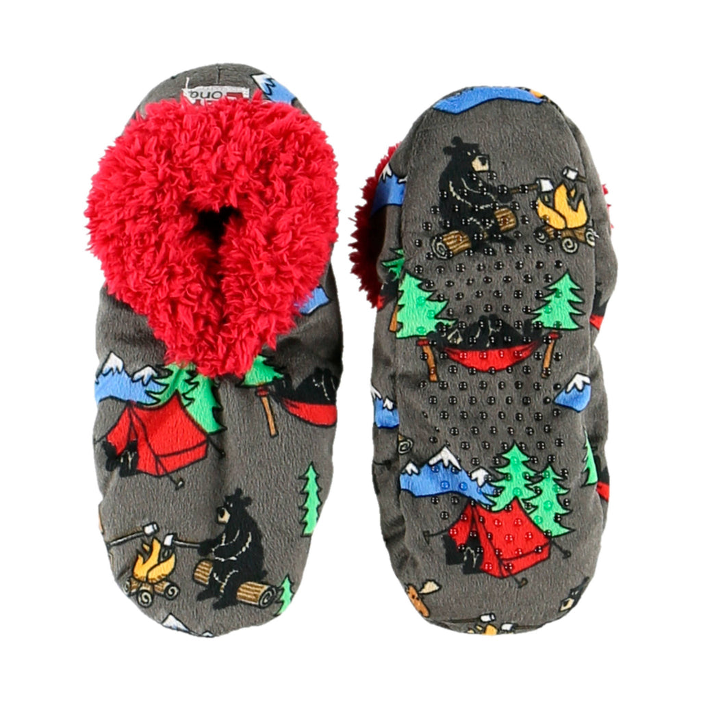 Lazy One Happy Camper Bear Fuzzy Slippers - Black - ONLINE STORE CREDIT/EXCHANGE ONLY - Lenny's Shoe & Apparel