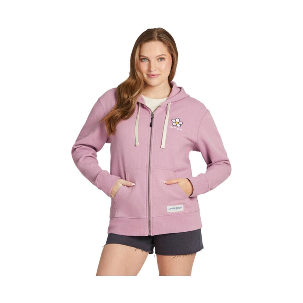 Life Is Good Women's Bold Heart Flower Simply True Fleece Zip Hoodie - Violet Purple - Lenny's Shoe & Apparel