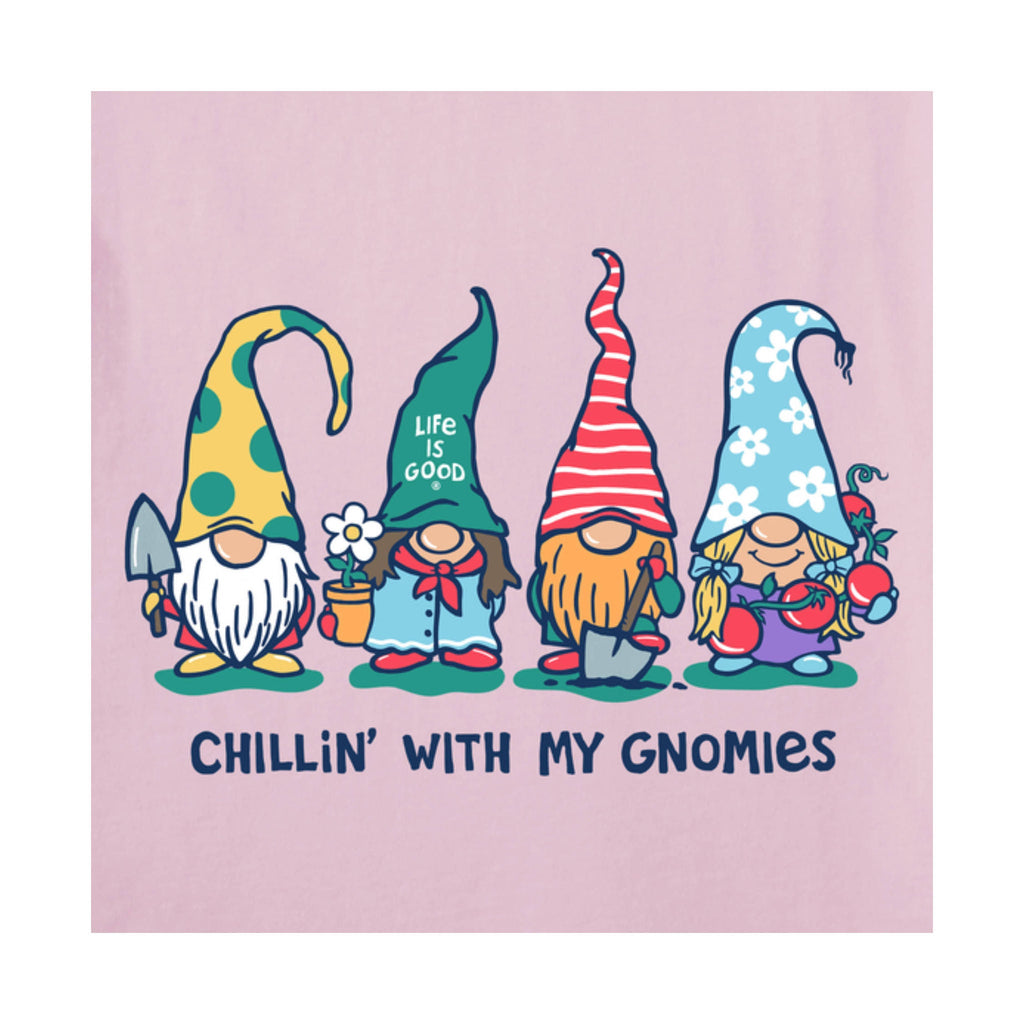 Life Is Good Women's Garden Gnomies Chillin' Short Sleeve Tee - Seashell Pink - Lenny's Shoe & Apparel