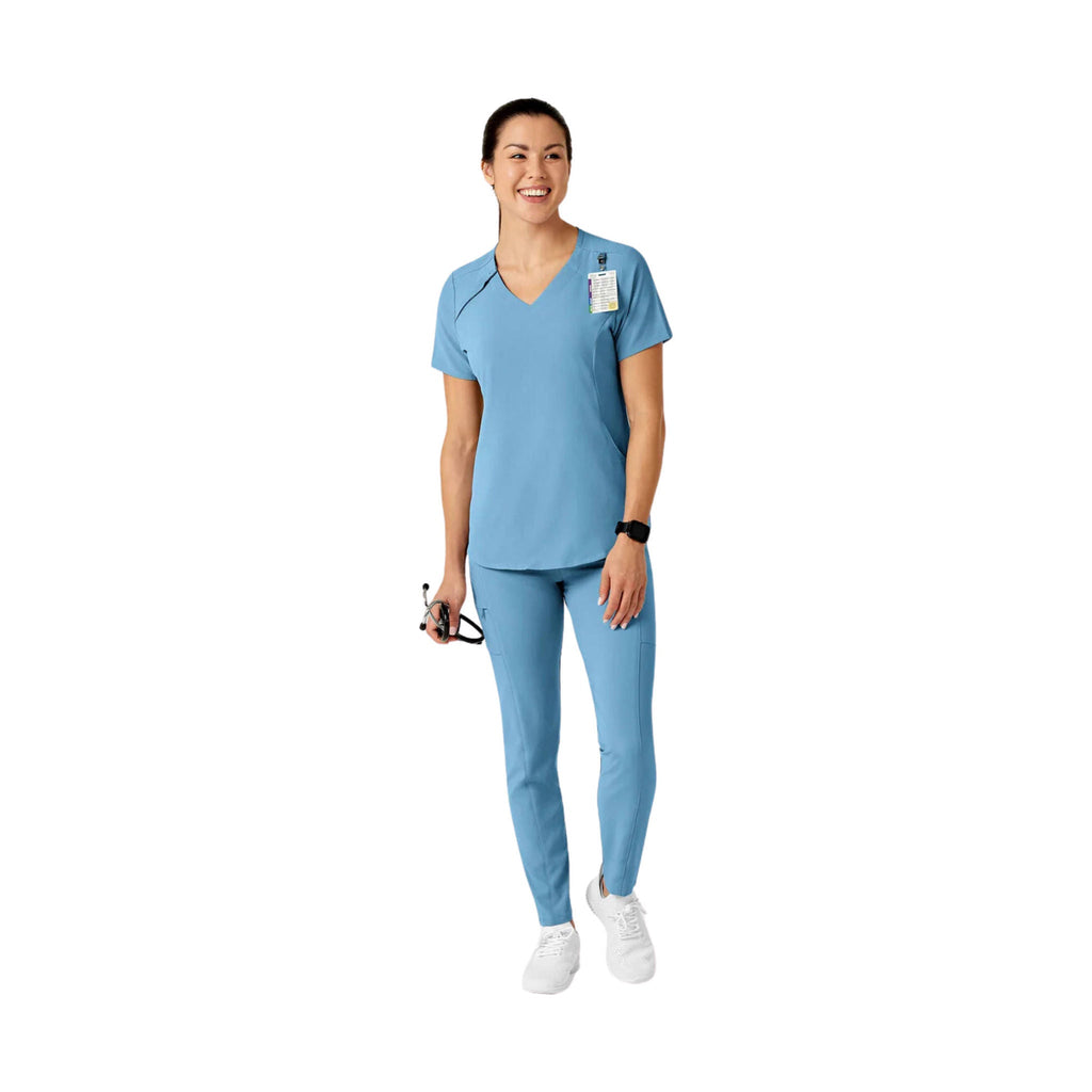 WonderWink Women's Renew Zip Accent Scrub Top - Bay Blue - Lenny's Shoe & Apparel