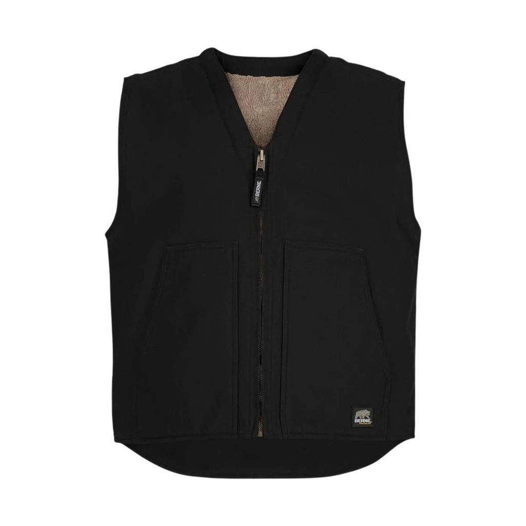 Berne Men's Heartland Sherpa-Lined Washed Duck V-Neck Vest - Black - Lenny's Shoe & Apparel