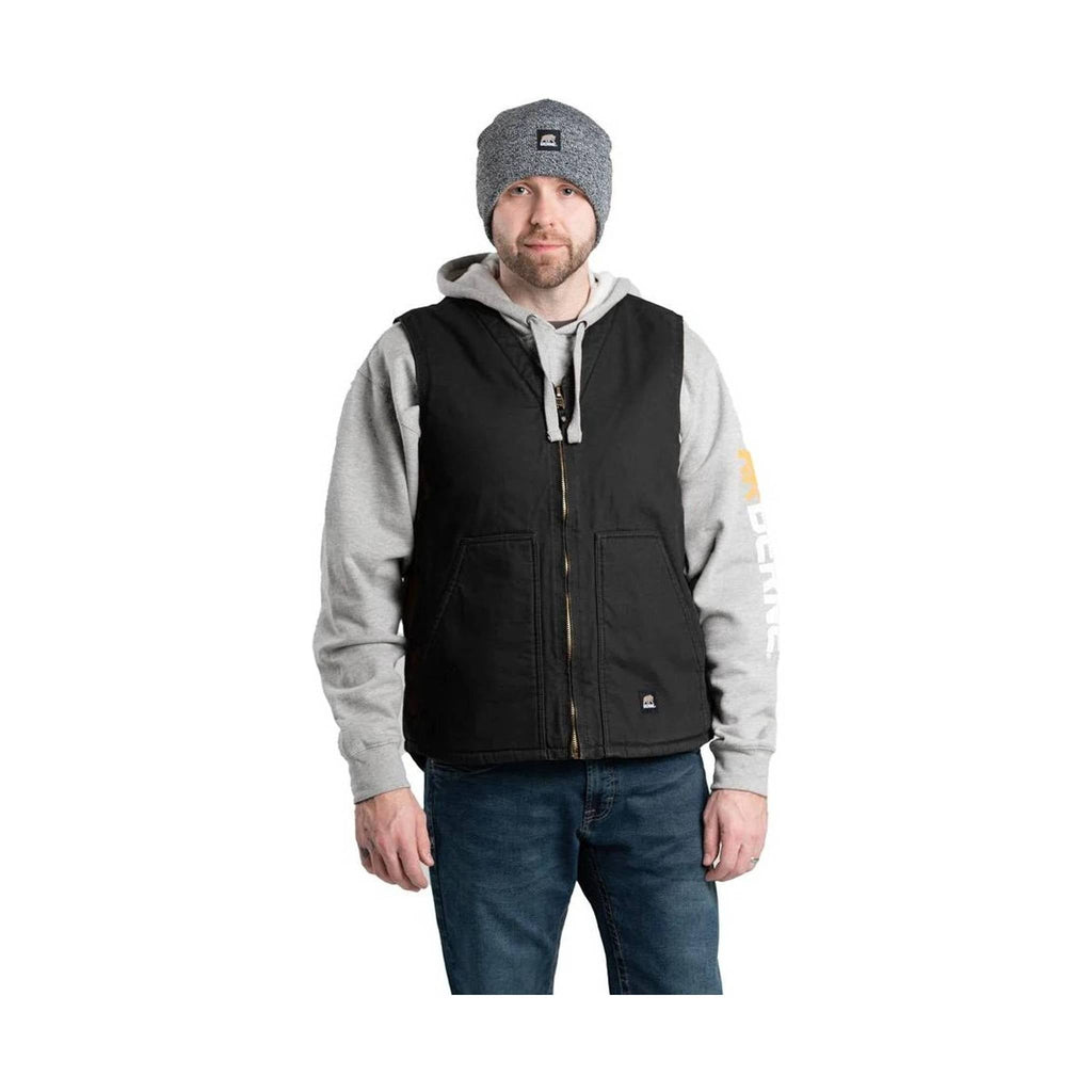 Berne Men's Heartland Sherpa-Lined Washed Duck V-Neck Vest - Black - Lenny's Shoe & Apparel