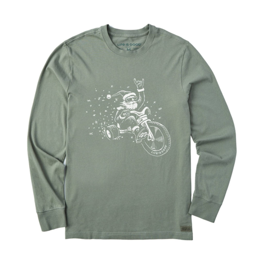 Life Is Good Men's Big Wheel Santa Long Sleeve Crusher Tee - Moss Green - Lenny's Shoe & Apparel