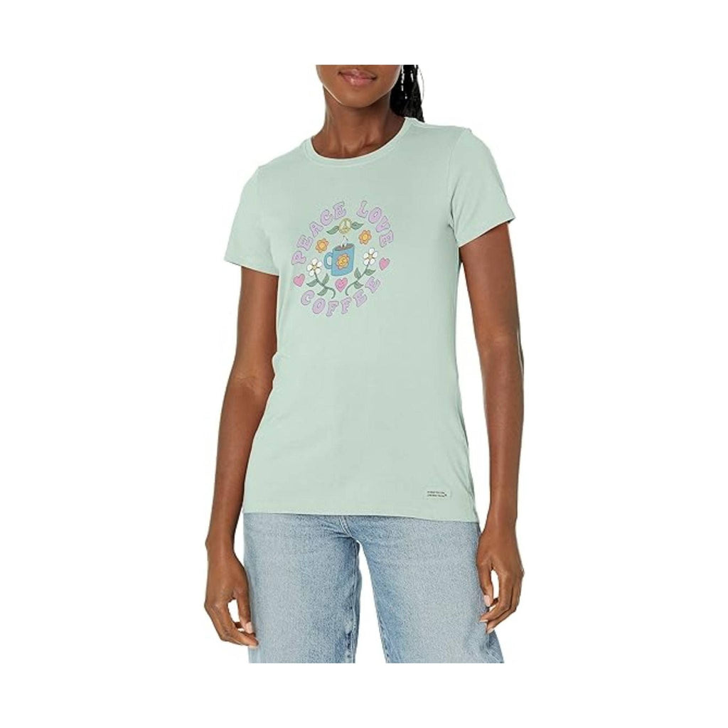 Life Is Good Women's Peace Love Coffee Tee - Sage Green - Lenny's Shoe & Apparel